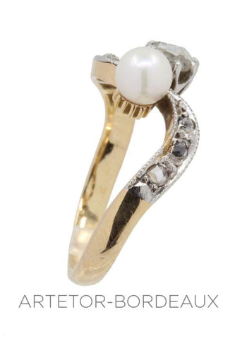 Bague 45 Vous et moi perle et diamants 58 Facettes 34681