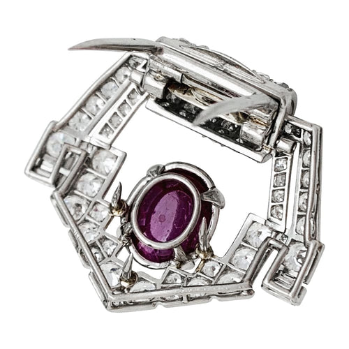 Broche Broche Cartier Art Déco en platine diamants et rubis étoilé. 58 Facettes 30488