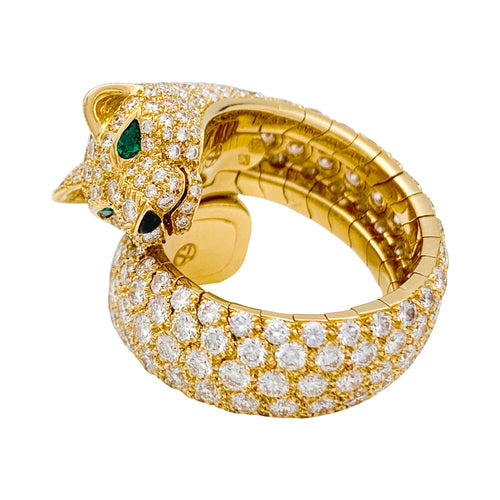 Bague 53 Bague Cartier "Panthère de Cartier" en or jaune, diamants, émeraudes et onyx. 58 Facettes 29384-1