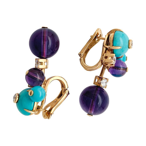 Boucles d'oreilles Boucles d'oreilles Cartier "Délices de Goa" en or rose, améthystes, diamants et turquoises. 58 Facettes 30107