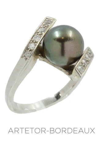 Bague 55 Bague moderne perle noire et diamants 58 Facettes 16461