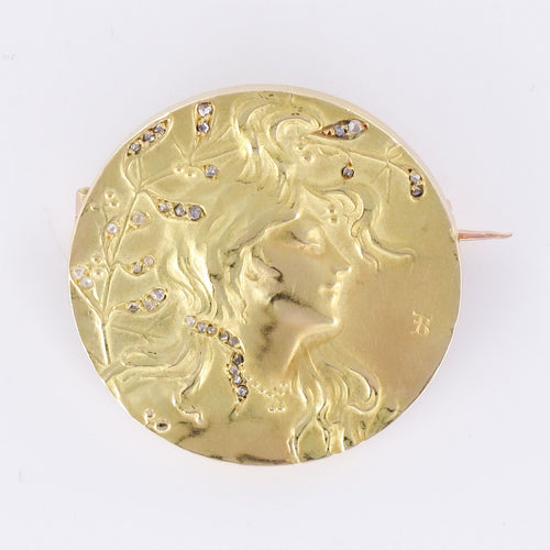 Broche Broche art nouveau or et diamants taillés en rose 58 Facettes 19-670