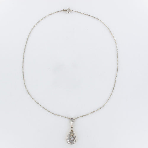 Pendentif Pendentif ancien goutte diamants et sa chaine 58 Facettes 18-276
