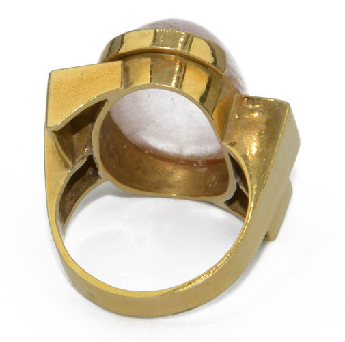 Bague Bague or jaune géométrique ornée d'un quartz rose 58 Facettes 0