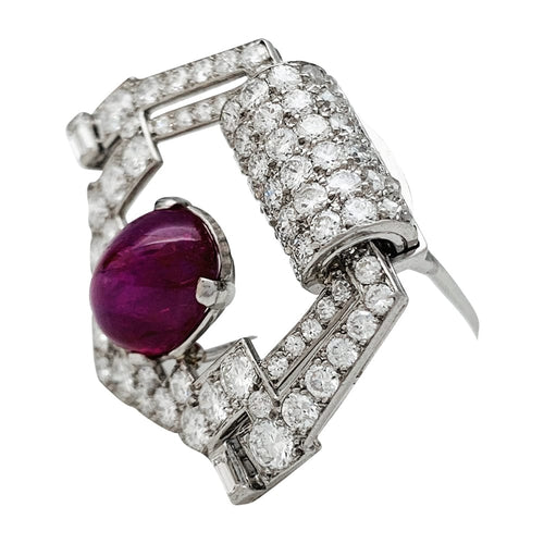 Broche Broche Cartier Art Déco en platine diamants et rubis étoilé. 58 Facettes 30488