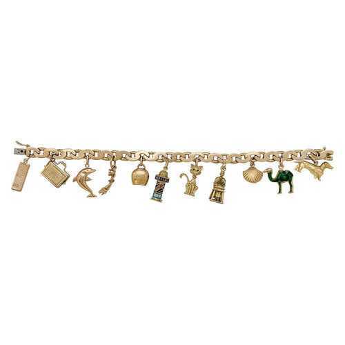 Bracelet Bracelet breloques en or jaune, émail et saphir. 58 Facettes 30179