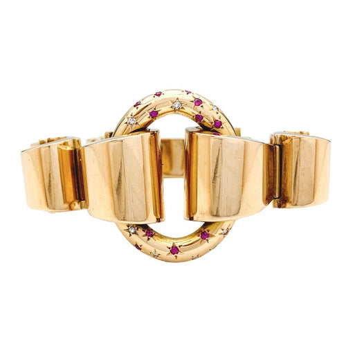 Bracelet Bracelet Tank en or rose, diamants et pierres rouges. 58 Facettes 29753