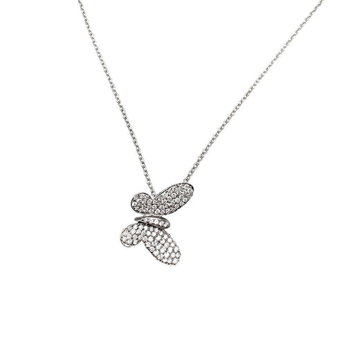 Pendentif Pendentif papillon en or blanc, diamants, chaîne forçat. 58 Facettes 30316