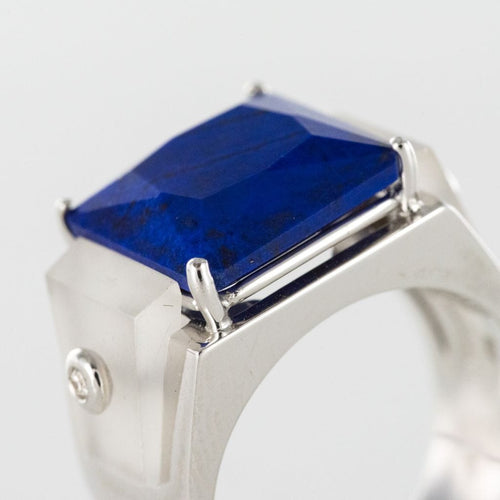 Bague 54 Bague lapis lazuli cristal de roche et diamants 58 Facettes 17-358-54-1