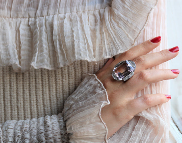Bague BAGUE COCKTAIL ART DECO béryl rose et diamants 58 Facettes 343