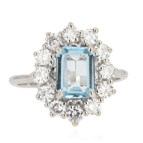 Bague 52 Bague ancienne aigue-marine diamants marguerite 58 Facettes 21-185-52