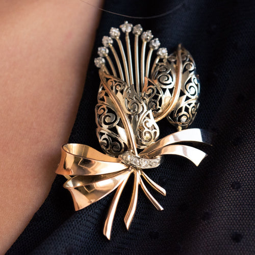 Broche Broche vintage bouquet or et diamants 58 Facettes 17-401