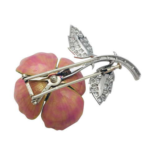 Broche Broche "Eglantine" Boucheron en or et platine, émail et diamants. 58 Facettes 26763
