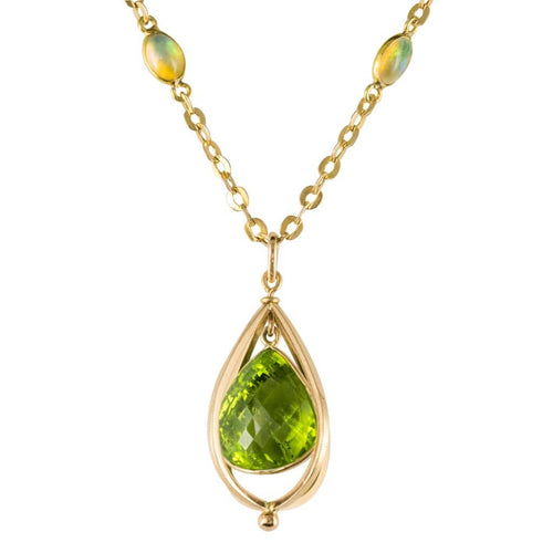 Pendentif Pendentif péridot et sa chaîne sertie d'opales 58 Facettes 18-379