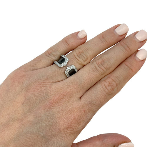 Bague 52 Bague Cartier Collection C en or blanc, diamants et émail noir. 58 Facettes 30036