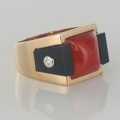 Bague 54 Bague corail onyx et diamants 58 Facettes 17-357-54-1