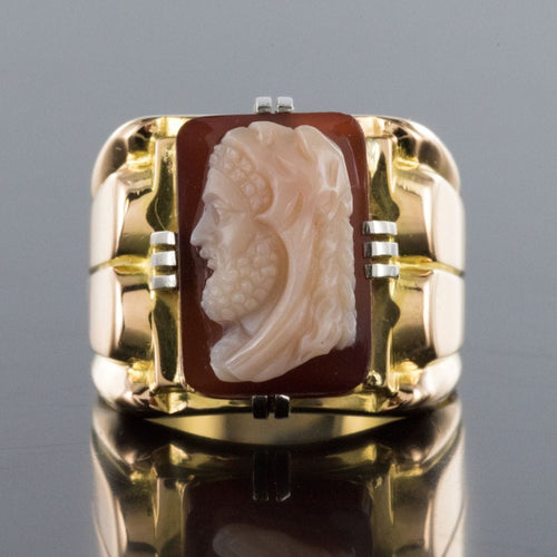 Bague 61 Chevalière homme or et camée sur agate 58 Facettes 18-354-61
