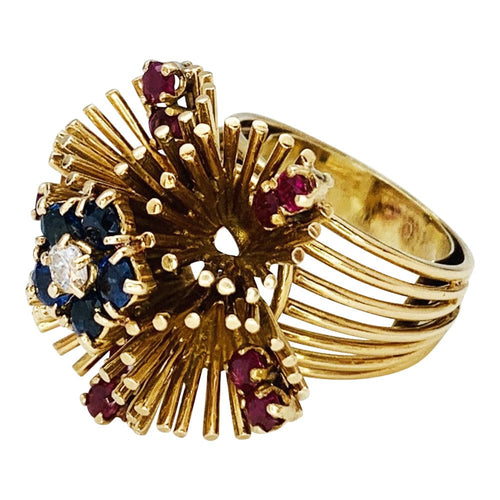 Bague 49 Bague vintage or jaune, saphirs, rubis et diamants. 58 Facettes 30503