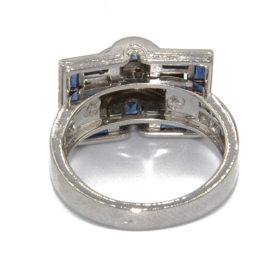 Bague Bague Tank en platine et saphirs bleus calibrés 58 Facettes 0