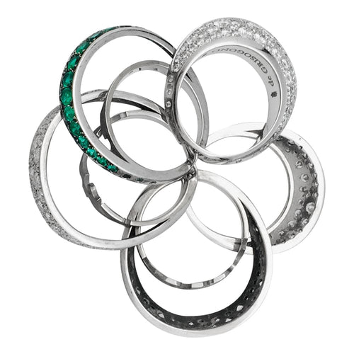 Bague 54 Bague De Grisogono, modèle "Jiya", en or blanc, diamants et émeraudes. 58 Facettes 29213