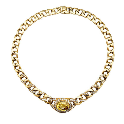 Collier Collier Cartier en or jaune diamants et saphir jaune. 58 Facettes 30440
