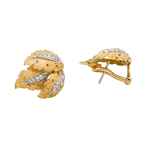 Boucles d'oreilles Boucles d'oreilles feuillages 2 ors et diamants. 58 Facettes 29740