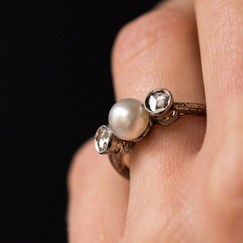 Bague 50 Bague ancienne perle et diamants taillés en rose 58 Facettes 15-274-50