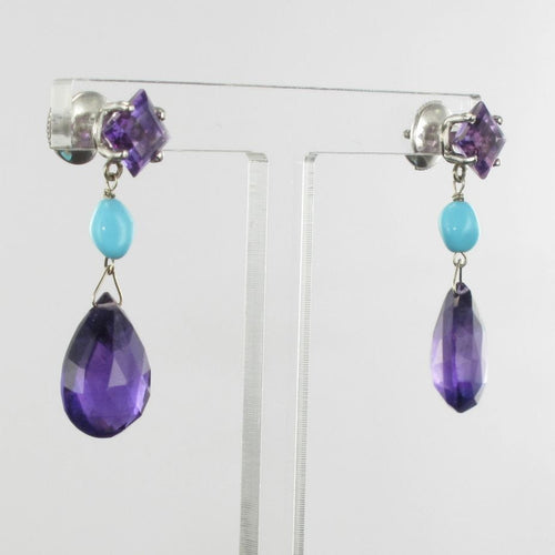 Boucles d'oreilles Boucles d'oreilles pendantes améthystes et turquoises 58 Facettes 17-302