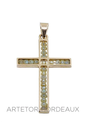 Pendentif Croix ancienne perles fines 58 Facettes 35731