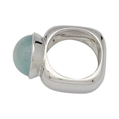 Bague 52 Bague carrée en or blanc, cabochon d'aigue-marine. 58 Facettes 30362