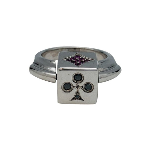 Bague 54 Bague Dé en or blanc diamants noirs et rubis. 58 Facettes 30416