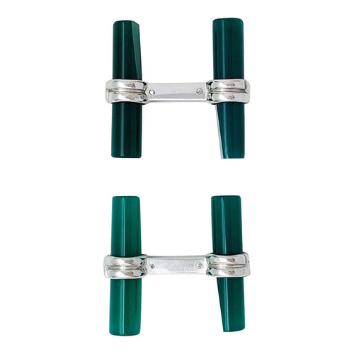 Boutons de manchette Boutons de manchette Boucheron en or blanc, agate verte et onyx. 58 Facettes 30562
