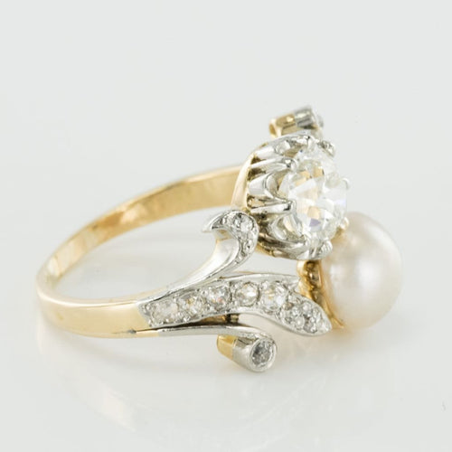 Bague 54 Bague ancienne diamants et perle fine toi et moi 58 Facettes 18-049-54