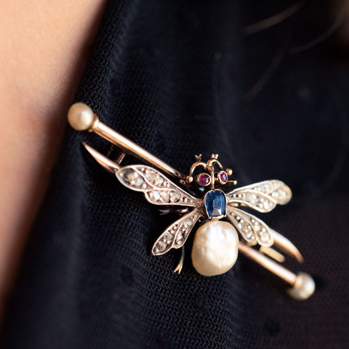 Broche Broche ancienne insecte perle fine saphir et diamants 58 Facettes 17-280