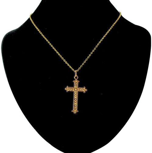 Pendentif Croix ancienne or rose ciselures florales 58 Facettes 02-067