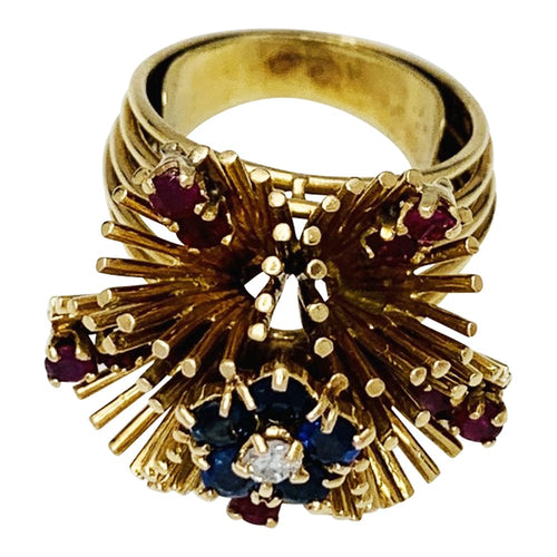 Bague 49 Bague vintage or jaune, saphirs, rubis et diamants. 58 Facettes 30503