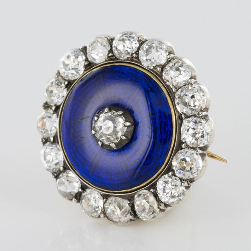 Broche Broche ancienne Asprey émail bleu et diamants 58 Facettes 19-042