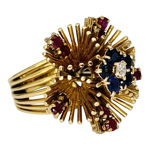 Bague 49 Bague vintage or jaune, saphirs, rubis et diamants. 58 Facettes 30503
