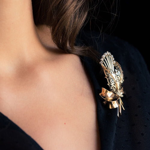 Broche Broche vintage bouquet or et diamants 58 Facettes 17-401