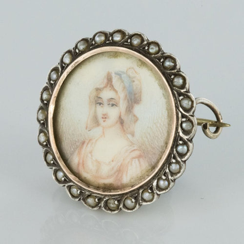 Broche Broche ancienne miniature et perles sur argent 58 Facettes 18-269