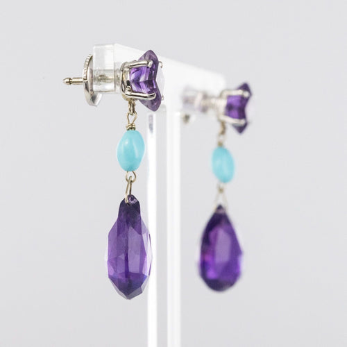 Boucles d'oreilles Boucles d'oreilles pendantes améthystes et turquoises 58 Facettes 17-302
