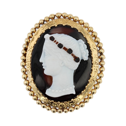 Broche Camée ancien sur agate bi-couche monté en broche 58 Facettes 21-337