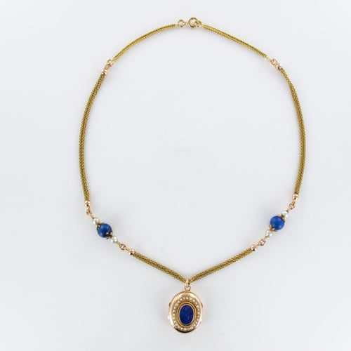 Collier Collier ancien et son médaillon lapis lazuli et perles fines 58 Facettes 20-154