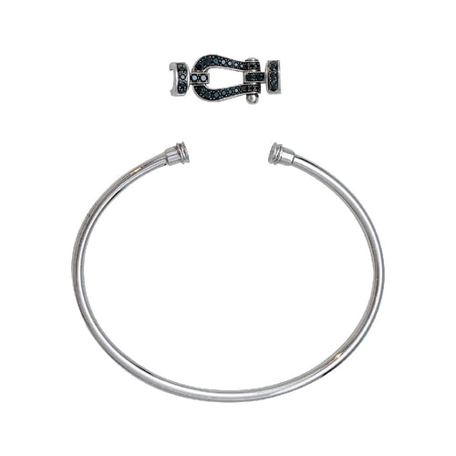 Bracelet Bracelet Fred "Force 10" moyen modèle en or blanc et diamants noirs. 58 Facettes 29903