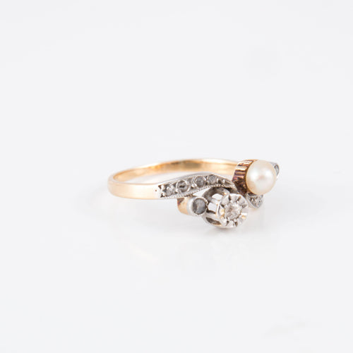Bague 56 Bague or jaune Toi & Moi perle diamants 58 Facettes