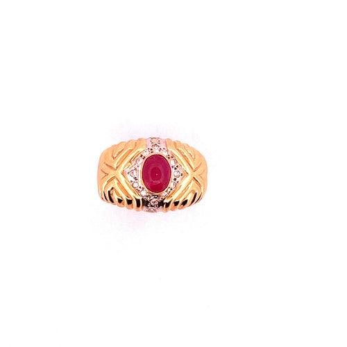 Bague Bague vintage en or jaune, rubis cabochon et diamants 58 Facettes
