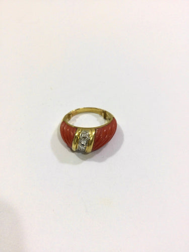 Bague Bague Or, Corail Et Diamants 58 Facettes