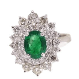 Bague 54.5 Bague double entourage en or blanc, émeraude et diamants 58 Facettes F4950