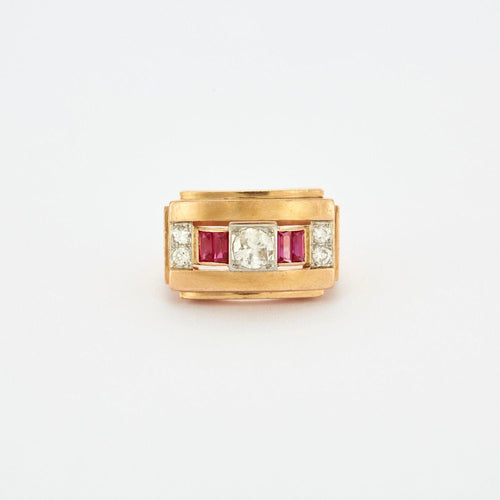 Bague 59 Bague Tank diamants et pierres rouges 58 Facettes 1921