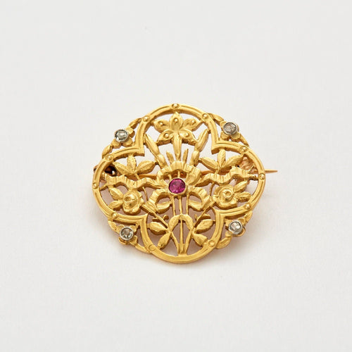 Broche Broche style Art Nouveau Diamants Rubis Verneuil 58 Facettes
